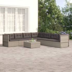 Set de muebles de jardín 7 pzas y cojines ratán sintético gris