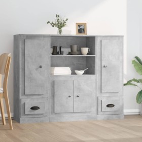 Aparador alto 3 piezas madera contrachapada gris hormigón de vidaXL, Aparadores - Ref: Foro24-3185315, Precio: 195,08 €, Desc...