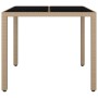 Mesa de jardín ratán beige y superficie de vidrio templado de vidaXL, Mesas de jardín - Ref: Foro24-319550, Precio: 113,52 €,...
