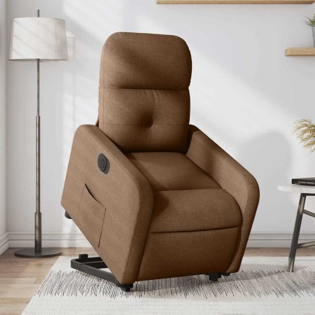 Sillón eléctrico reclinable elevable de tela marrón