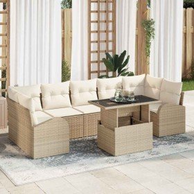 Conjunto de sofá de jardín con cojín 8 pcs Beige Poliratán