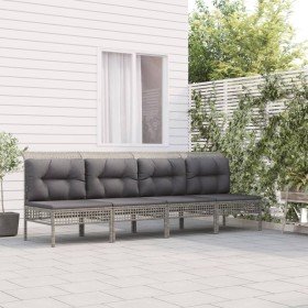 Set de muebles de jardín 4 pzas y cojines ratán sintético gris