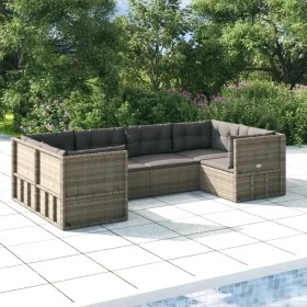 6-teiliges Gartenmöbel-Set und graue synthetische Rattankissen von vidaXL, Gartensets - Ref: Foro24-3187246, Preis: 446,05 €,...