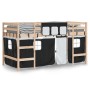 Cama alta niños con cortinas madera pino blanco negro 80x200 cm