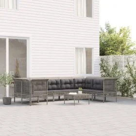 Garden furniture set 9 pieces and gray synthetic rattan cushions by vidaXL, Garden sets - Ref: Foro24-3187480, Price: 503,87 ...