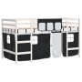 Cama alta niños con cortinas madera pino blanco negro 80x200 cm
