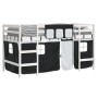 Cama alta niños con cortinas madera pino blanco negro 80x200 cm
