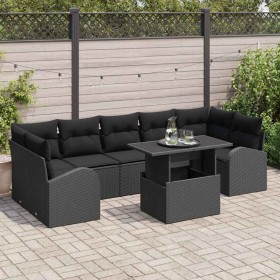 Conjunto de sofá de jardín con cojín 8 pcs Negro Poliratán