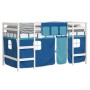 Cama alta para niños con cortinas madera pino azul 80x200 cm