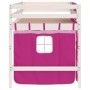Cama alta para niños con cortinas madera pino rosa 80x200 cm