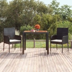 Mesa de jardín superficie de madera ratán PE negro 90x90x75 cm