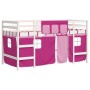 Cama alta para niños con cortinas madera pino rosa 90x200 cm