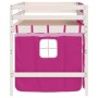 Cama alta para niños con cortinas madera pino rosa 90x200 cm