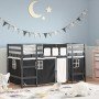 Cama alta niños con cortinas madera pino blanco negro 90x200 cm en Camas y somieres | Comprar online en Foro24