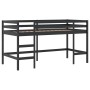 Cama alta niños con cortinas madera pino blanco negro 90x200 cm
