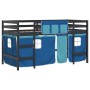 Cama alta para niños con cortinas madera pino azul 90x200 cm