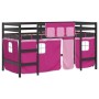 Cama alta para niños con cortinas madera pino rosa 90x200 cm