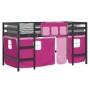Cama alta para niños con cortinas madera pino rosa 90x200 cm