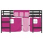 Cama alta para niños con cortinas madera pino rosa 90x200 cm