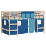 Cama alta para niños con cortinas madera pino azul 90x190 cm