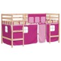 Cama alta para niños con cortinas madera pino rosa 90x190 cm