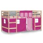 Cama alta para niños con cortinas madera pino rosa 90x190 cm