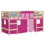 Cama alta para niños con cortinas madera pino rosa 90x190 cm