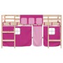 Cama alta para niños con cortinas madera pino rosa 90x190 cm