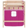 Cama alta para niños con cortinas madera pino rosa 90x190 cm