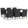 7-teiliges Garten-Essset und schwarze Kissen aus synthetischem Rattan von vidaXL, Gartensets - Ref: Foro24-3187328, Preis: 58...