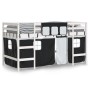 Cama alta niños con cortinas madera pino blanco negro 90x190 cm