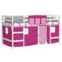 Cama alta para niños con cortinas madera pino rosa 90x190 cm