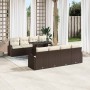 Conjunto de sofá de jardín con cojín 7 pcs Marrón Poliratán