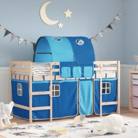 Cama alta para niños con túnel madera pino azul 90x200 cm Cama alta para niños con túnel madera pino azul 90x200 cm