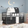 Cama alta niños con túnel madera pino blanco negro 90x200 cm