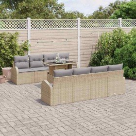 Conjunto de sofá de jardín con cojín 7 pcs Beige Poliratán