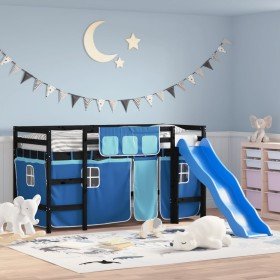Cama alta para niños con cortinas madera pino azul 80x200 cm Cama alta para niños con cortinas madera pino azul 80x200 cm