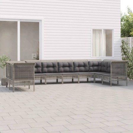 Garden furniture set 9 pieces and gray synthetic rattan cushions by vidaXL, Garden sets - Ref: Foro24-3187547, Price: 608,62 ...