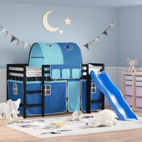 Cama alta para niños con túnel madera pino azul 90x190 cm en Camas y somieres | Comprar online en Foro24