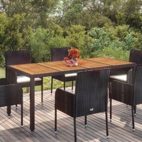 Mesa de jardín superficie de madera ratán PE negro 190x90x75 cm