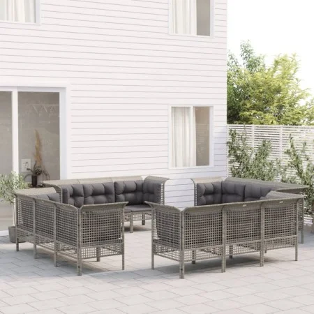 Set de muebles de jardín 12 pzas cojines ratán sintético gris de vidaXL, Conjuntos de jardín - Ref: Foro24-3187483, Precio: 7...