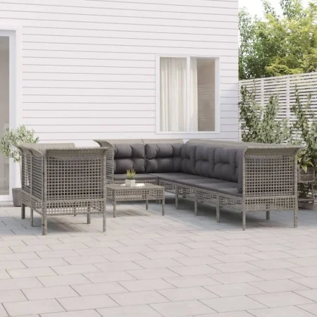 9-teiliges Gartenmöbel-Set und graue synthetische Rattankissen von vidaXL, Gartensets - Ref: Foro24-3187543, Preis: 490,47 €,...