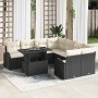 Conjunto de sofá de jardín con cojín 9 pcs Negro Poliratán