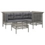 Set de muebles de jardín 5 pzas y cojines ratán sintético gris