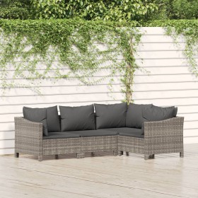 Set de muebles de jardín 4 pzas y cojines ratán sintético gris