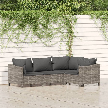 4-teiliges Gartenmöbel-Set und graue synthetische Rattankissen von vidaXL, Gartensets - Ref: Foro24-3187272, Preis: 334,87 €,...