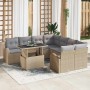 Conjunto de sofá de jardín con cojín 9 pcs Beige Poliratán