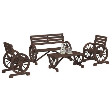 Juego de muebles de jardín 4 piezas madera maciza de abeto