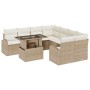 Conjunto de sofá de jardín con cojín 9 pcs Beige Poliratán