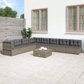 Set de muebles de jardín 8 pzas y cojines ratán sintético gris